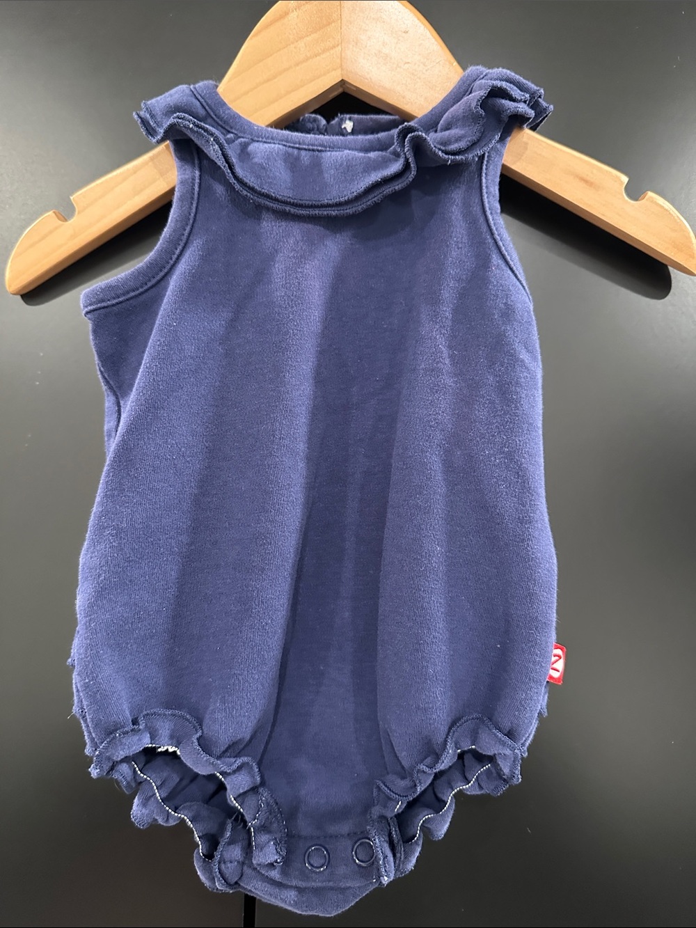 Zutano Organic Cotton Navy Ruffle Collar Baby Bubble Romper